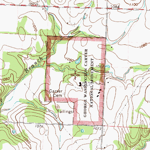 Topographic Map of George Washington Carver National Monument, MO