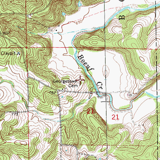 Topographic Map of Georgetown Cemetery, MO