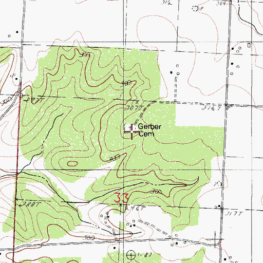 Topographic Map of Gerber Cemetery, MO