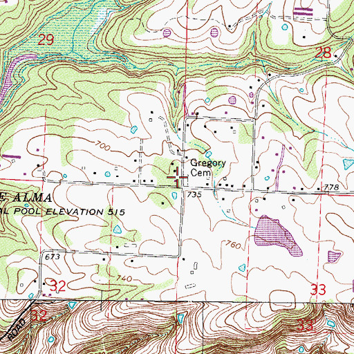 Topographic Map of Gregory Cemetery, AR