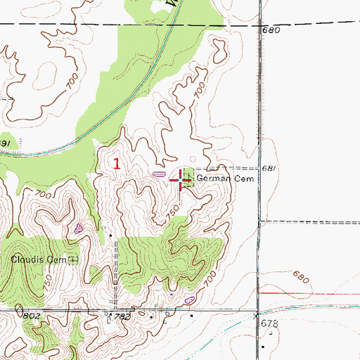 Topographic Map of German Cemetery, MO