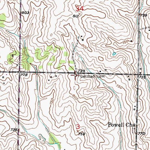 Topographic Map of German Cemetery, MO