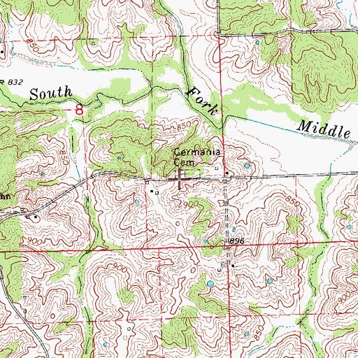 Topographic Map of Germania Cemetery, MO