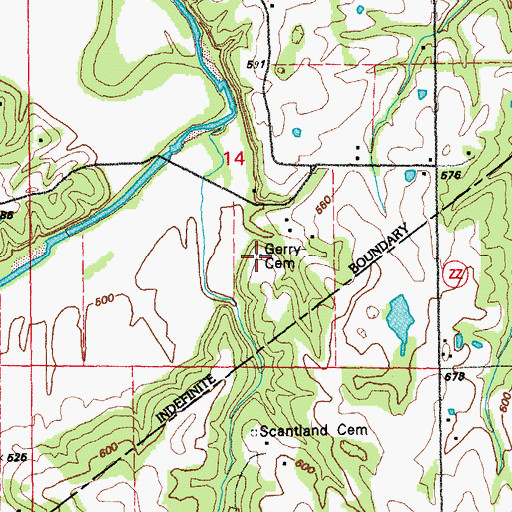 Topographic Map of Gerry Cemetery, MO
