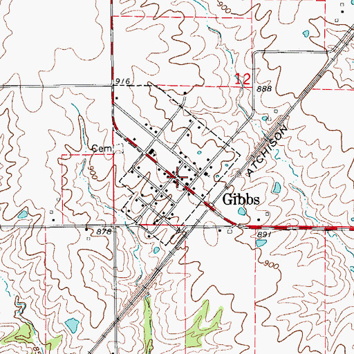 Topographic Map of Gibbs, MO