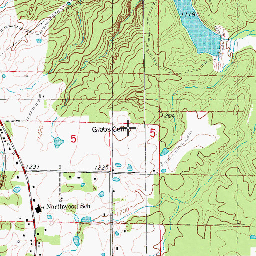 Topographic Map of Gibbs Cemetery, MO