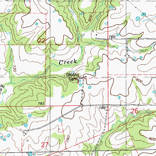 Topographic Map of Gibbs Cemetery, MO