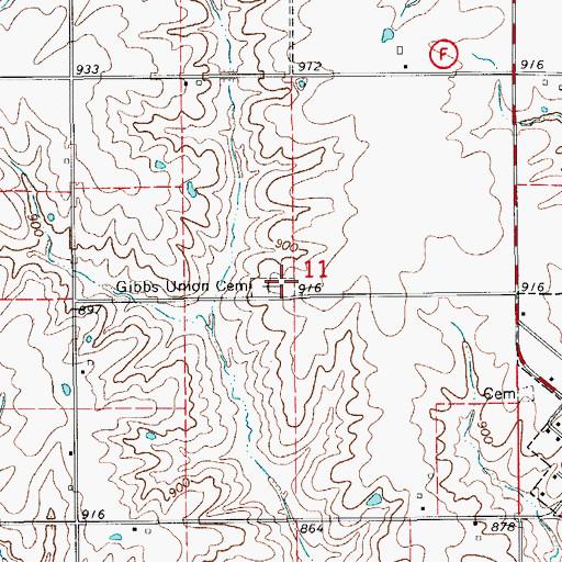 Topographic Map of Gibbs Union Cemetery, MO