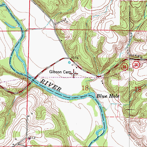Topographic Map of Gibson Cemetery, MO