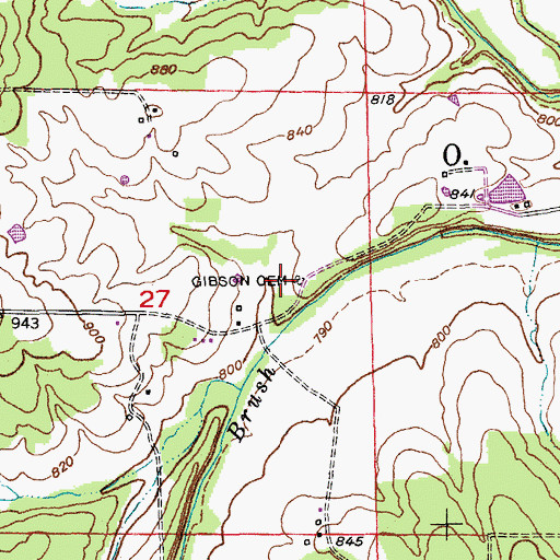 Topographic Map of Gibson Cemetery, MO