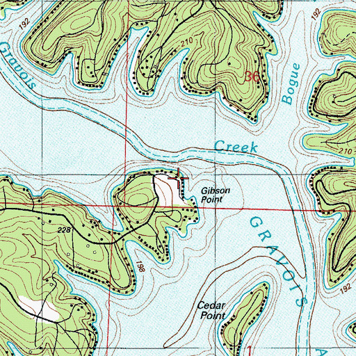 Topographic Map of Gibson Point, MO