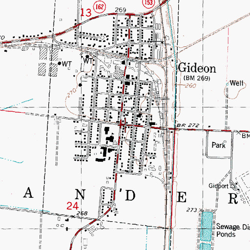 Topographic Map of Gideon, MO