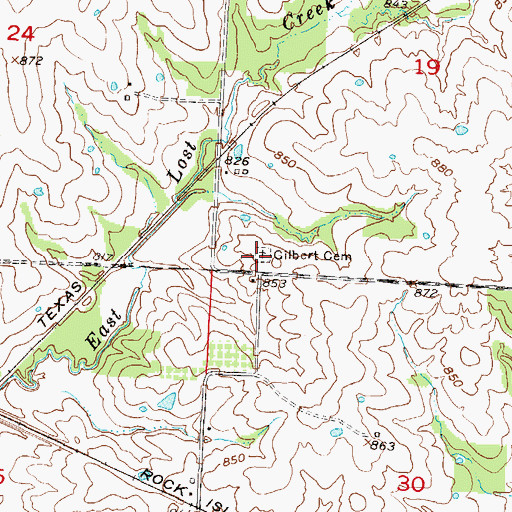 Topographic Map of Gilbert Cemetery, MO