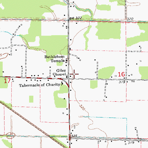 Topographic Map of Giles Church, MO