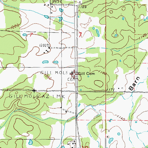 Topographic Map of Gill Cemetery, MO