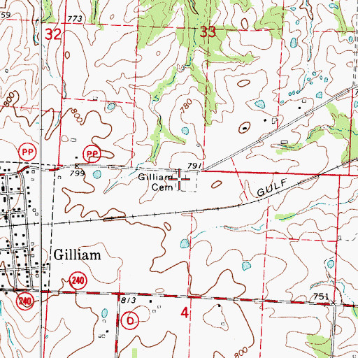 Topographic Map of Gilliam Cemetery, MO