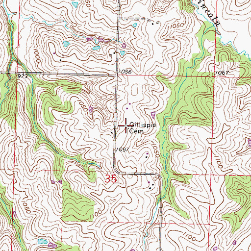 Topographic Map of Gillispie Cemetery, MO