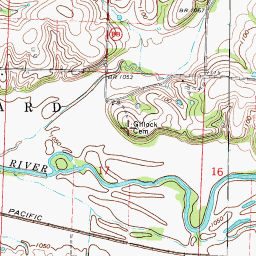 Topographic Map of Gillock Cemetery, MO