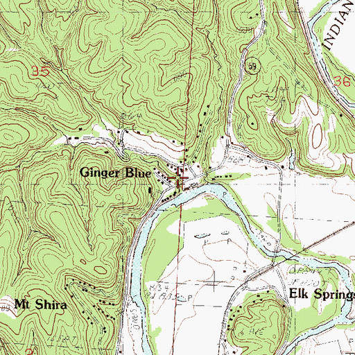 Topographic Map of Ginger Blue, MO