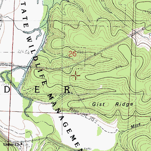 Topographic Map of Gist Ridge, MO
