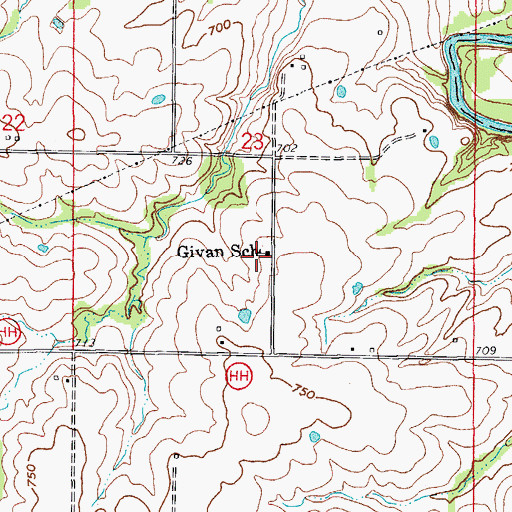 Topographic Map of Givan School, MO