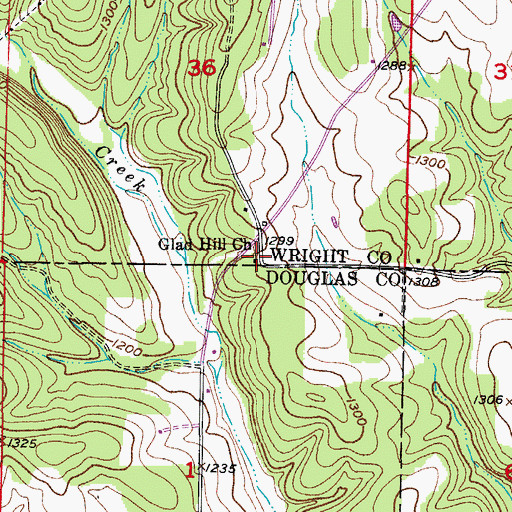 Topographic Map of Glad Hill Church, MO