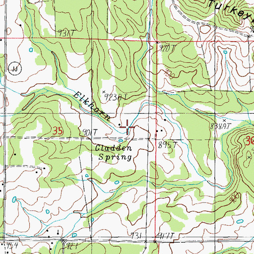 Topographic Map of Gladden Spring, MO