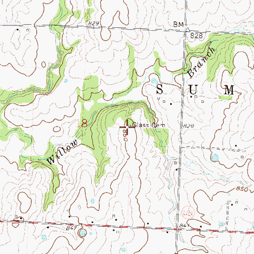 Topographic Map of Glass Cemetery, MO