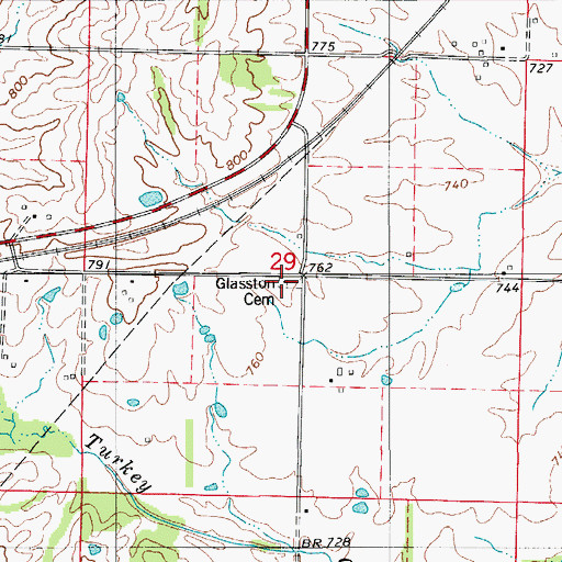 Topographic Map of Glasston Cemetery, MO