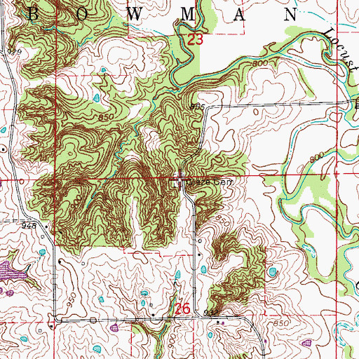Topographic Map of Glaze Cemetery, MO