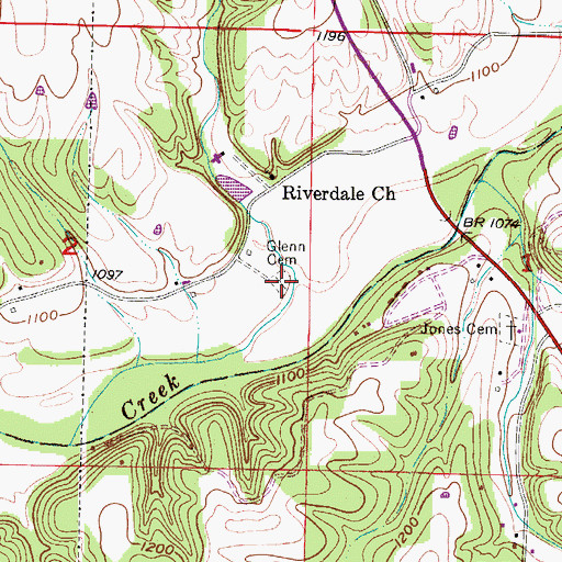 Topographic Map of Glenn Cemetery, MO
