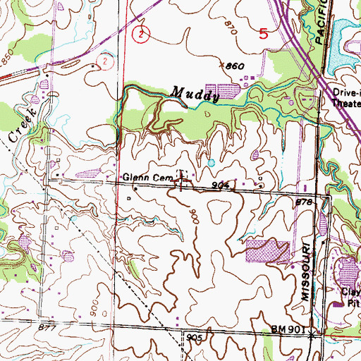 Topographic Map of Glenn Cemetery, MO