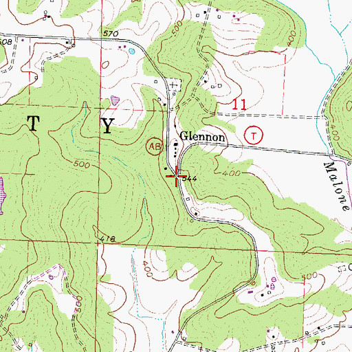 Topographic Map of Glennon, MO