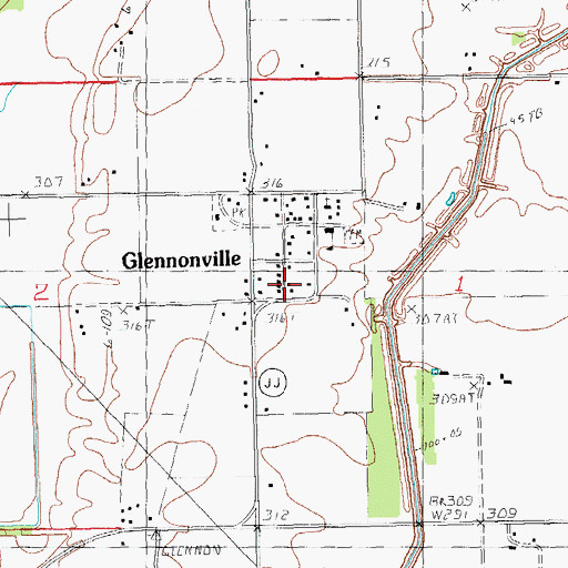 Topographic Map of Glennonville, MO