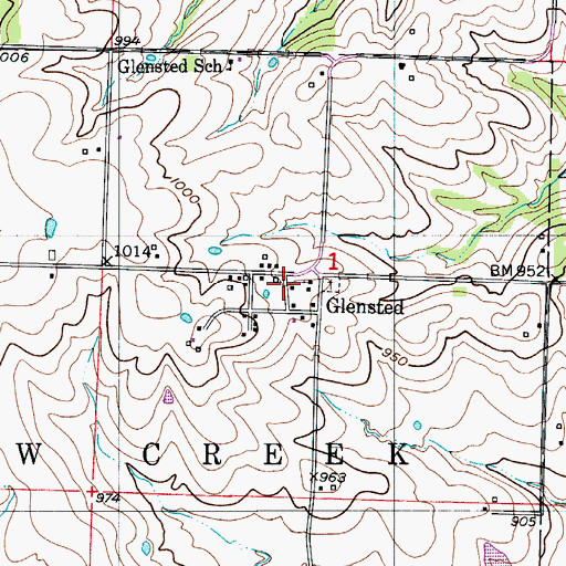 Topographic Map of Glensted, MO