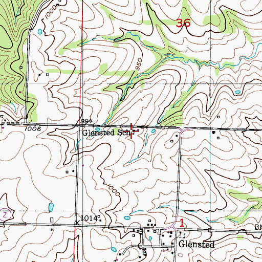 Topographic Map of Glensted School, MO