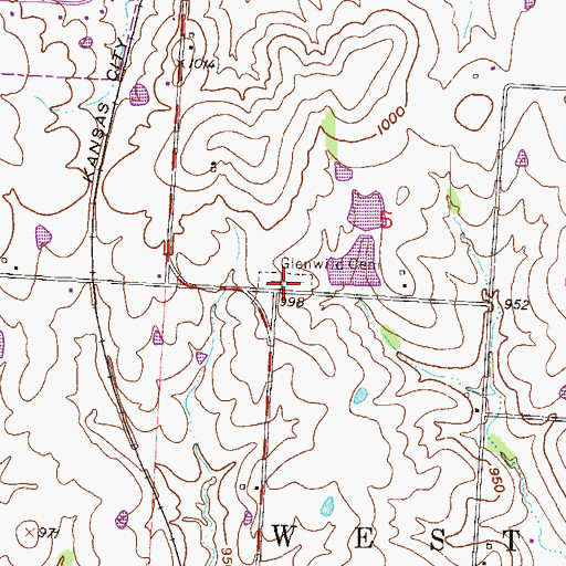 Topographic Map of Glenwild Cemetery, MO