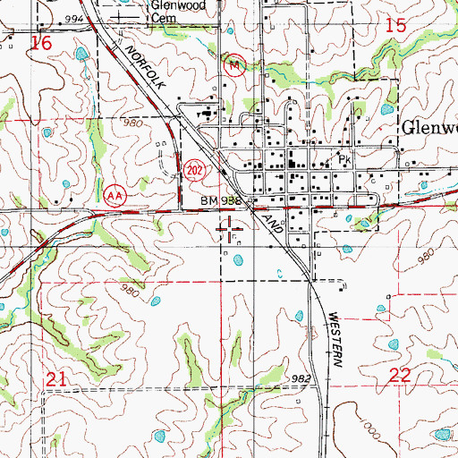 Topographic Map of Glenwood, MO