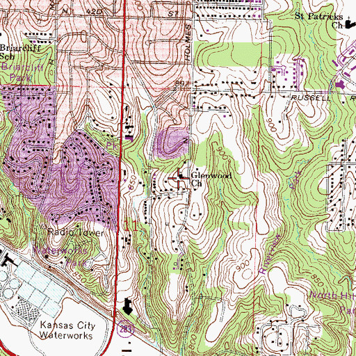 Topographic Map of Glenwood Church, MO