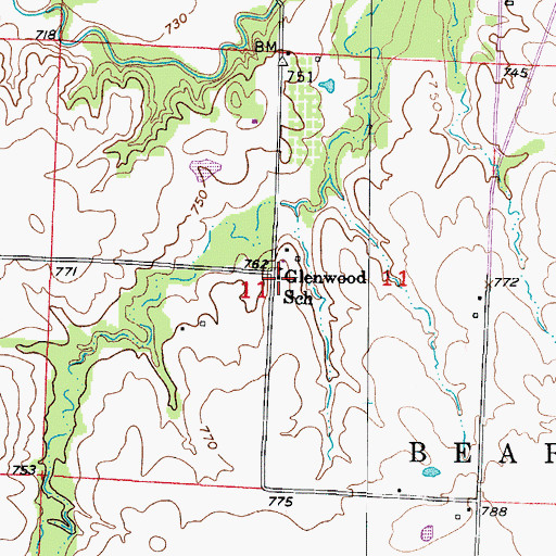 Topographic Map of Glenwood School (historical), MO