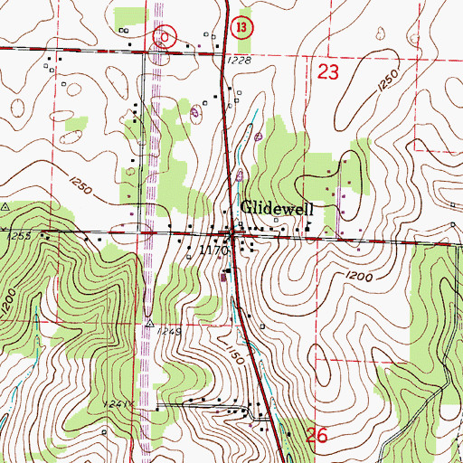 Topographic Map of Glidewell, MO