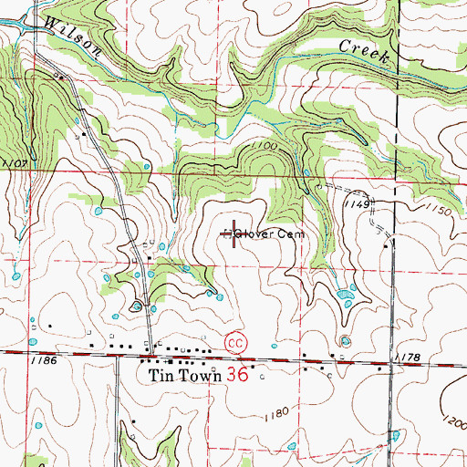 Topographic Map of Glover Cemetery, MO