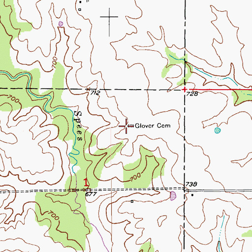 Topographic Map of Glover Cemetery, MO