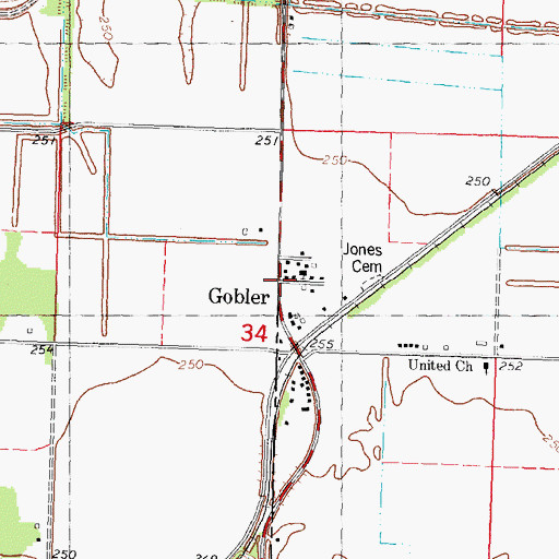 Topographic Map of Gobler, MO