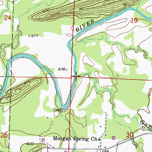 Topographic Map of Gum Branch, AR