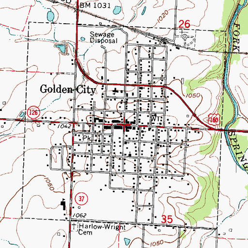 Topographic Map of Golden City, MO
