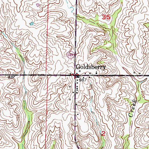 Topographic Map of Goldsberry, MO