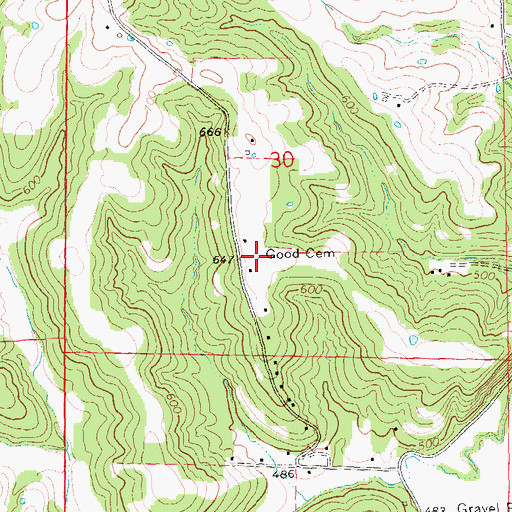 Topographic Map of Good Cemetery, MO