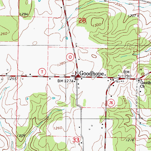 Topographic Map of Goodhope, MO