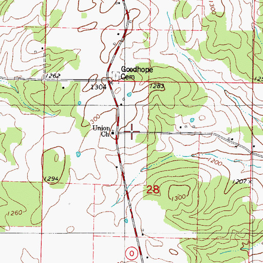 Topographic Map of Goodhope School (historical), MO